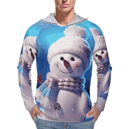 Men's Sun Shirts UPF 50+ Rash Guard Long Sleeve Sun Protection Hoodie Merry Christmas Snowman Lightweight Shirt 3XL White
