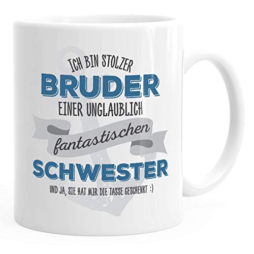 MoonWorks® Kaffee-Tasse Ich bin stolzer Bruder einer ungeheuer fantastischen Schwester Geschenk Spruch weiß unisize Cover