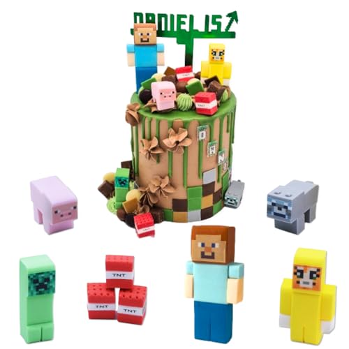 Edible Birthday Cake Toppers Set - Kids Handmade Icing Fondant Video Game Characters Figures - Party Gifts Cupcake Decoration Supplies Comes with an Logo - 8 Pcs