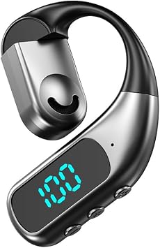 Wireless Bluetooth Earpiece Earbud with Earhook Headphone Sports Single Earphone 12 Hours of Music Time Bone Conduction Headset Handsfree Truck Driver with Mic for Business Working Fitness,Black