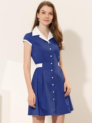 Image of Allegra K Women's Vintage Button Down Shirt Dress Notch Lapel Short Sleeve Belted Office Mini Short Dresses