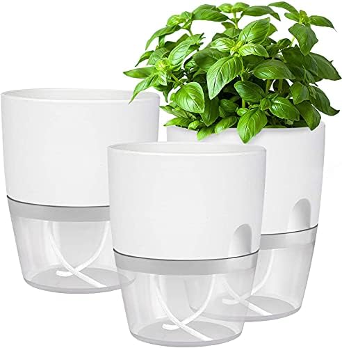 iDattel Kräutertopf Küche Set,Blumentopf Fensterbank selbstbewässernd-3er Set Kräutergarten für die Küche,18.2X 11x 15.3 cm, für frische Küchenkräuter, weiß