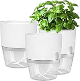 iDattel Kräutertopf Küche Set,Blumentopf Fensterbank selbstbewässernd-3er Set Kräutergarten für die Küche,18.2X 11x 15.3 cm, für frische Küchenkräuter, weiß