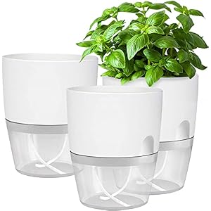 Kräutertopf Küche Set Fensterbank selbstbewässernd-3er Set Kräutergarten für die Küche,18.2X 11x 15.3 cm, für frische Küchenkräuter, weiß