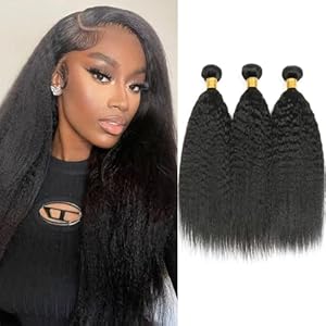 Kinky Straight Bundles 14 16 18 Inch Yaki Straight 3 Bundles Deals 100% Unprocessed Brazilian Virgin Remy Human Hair Extensions 1B Color for Black Women