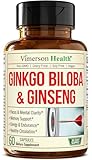Ginseng Extract & Ginkgo Biloba Supplements - Extra Strength Nootropics Brain Support Supplement for Memory & Focus - Panax Ginseng Root 800mg + Gingko 600mg + Ginkgo Biloba 120mg Extract. 60 capsules