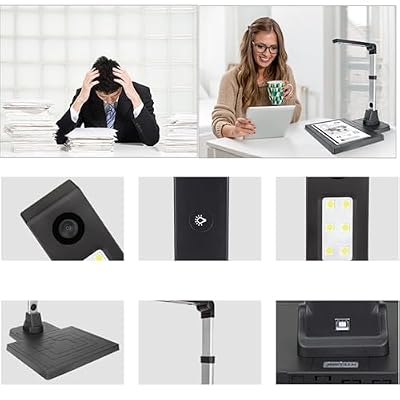Book Scanner, 20MP High Resolution Portable Document Camera, OCR Multi-Language USB Document Scanner, A3 Large Format Scanner Compatible for Windows