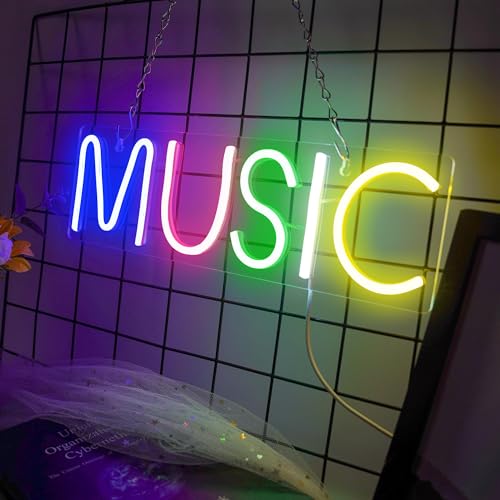 JEMESI Letrero de música Nein, letrero de luz musical para decoración de pared, letras coloridas, luces de neón, letrero de música LED de neón para dormitorio, estudio de música, sala de juegos, club,