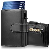 YADOBIG Portafoglio Uomo Nero, Portafoglio Slim con Portamonete e Slot per Carte, Smart Wallet con Protezione RFID, Multifunzionale Portatessere Uomo Tascabile, per 10-12 carte