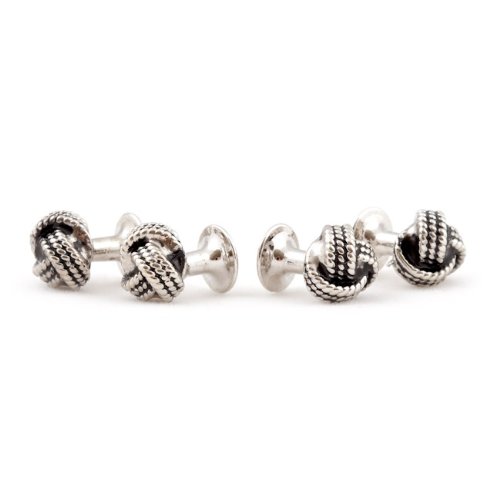 Classic Woven Silver Knot Tuxedo Cufflink and Stud Set Formal Set with Presentation Box Groom Groomsmen Wedding3
