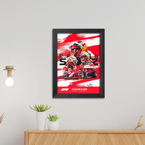 Image of TenorArts Carlos Sainz Poster F1 Driver Posters Formula One Photo Frame Painting with Matt Finish Black Texture (12 inches x 9inches)