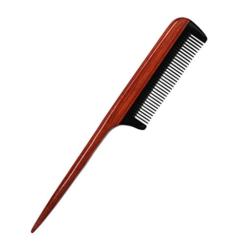 Teasing Comb with Rat Tail Pick Wooden Horn Hair Combs with Thin and Long Handle for Backcombing, Smoothing and Styling Fine Hair