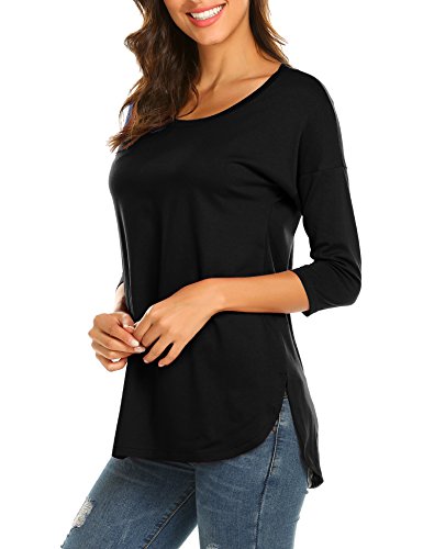 Sherosa Women'S 3/4 Sleeve Scoop Neck T-Shirt Blouse Tunic Tops With Side Split thumb #3