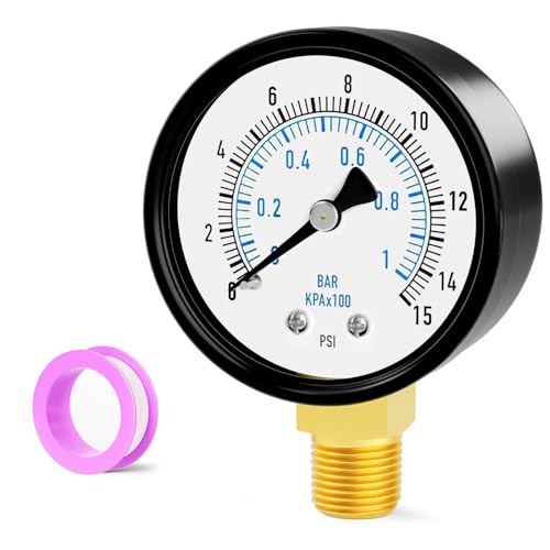 Image of 0-15PSI Well Pump Pressure Gauge 2 inch Dial Size, 1 /4 inch NPT Lower Mount, 3-2-3% Accuracy, for Tube, Water Pump, Gas, Liquid, Pressure Test