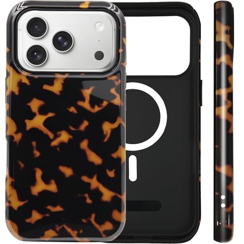 SenRiCase for iPhone 17 Pro Max Case Cute Tortoise Shell Phone Case Compatible with MagSafe Dual-Layer Shock Protection(Hard PC + Silicone) - Aesthetic Protective Phone Cover for Women Girl Amber