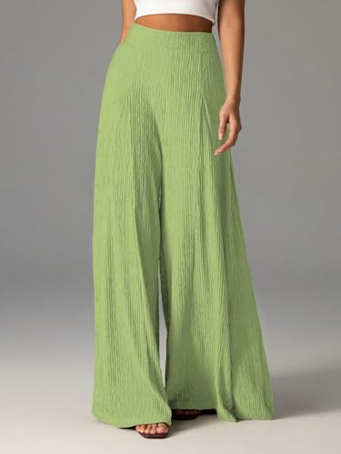 Image of Shasmi Women's Elegant High Waist Wide Leg Pants - Textured Solid Color Loose Fit Long Trousers | Casual Beach & Airport Outfit | Lightweight Flowy Palazzo Style (Trouser 259)