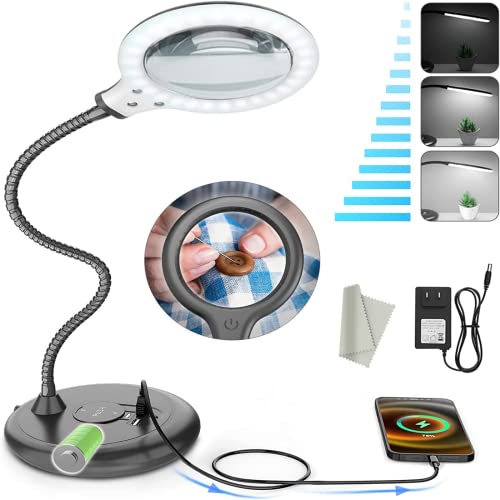 2 USB Rechargeable 5X Magnifying Glass with Light and Stand, Large Desktop Magnifying Lamp for Reading, Hobbies, Crafts, Workbench 2 USB Rechargeable 5X Magnifying Glass with Light and Stand, Large Desktop Magnifying Lamp for Reading, Hobbies, Crafts, Workbench