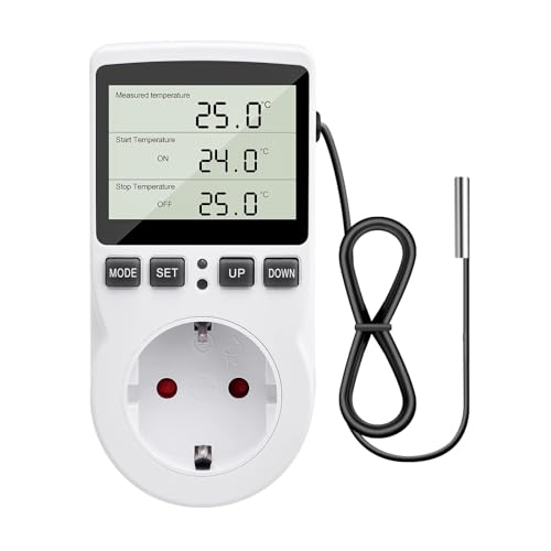 Diymore Controlador de Temperatura Enchufe 230V con Sensor Interruptor de Temperatura Enchufe de Termostato Digital Pantalla LCD para Invernadero Acuario Refrigerador Calefacción Refrigeración