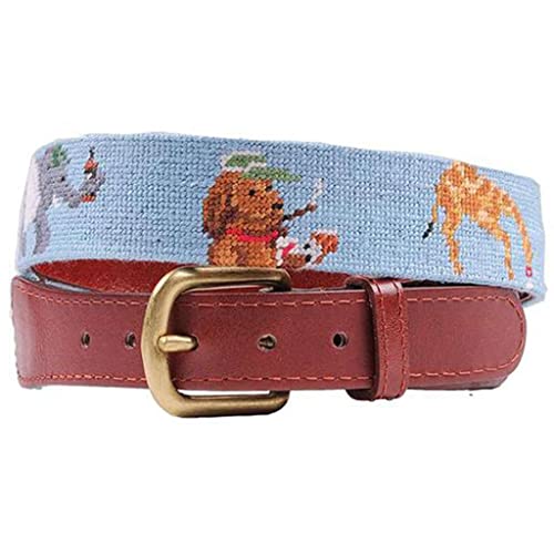 Party Animals Needlepoint Belt in Light Blue by Smathers & Branson