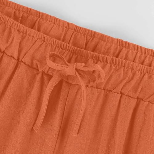 Cotton Linen Pants for Women 2025 Wide Leg Cropped Lounge Trousers Drawstring Elastic Waist Summer Capri Pant3