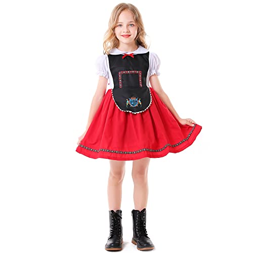 Faltern German Dress Costume Girls Oktoberfest Outfit Toddler Kids Red German Bavarian Beer Dirndl Fraulein Cosplay Dress #TOP7