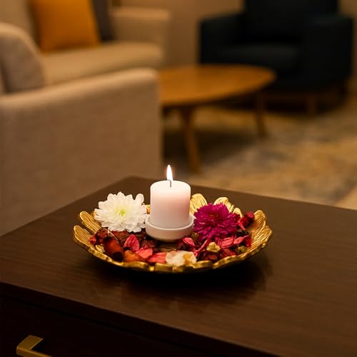 Image of MARKET 99 Golden Embossed Platter | Glossy Aluminium Decorative Dish for Tabletop, Gifting & Festival Display | Designer Tray for Home Decor, Weddings & Celebrations