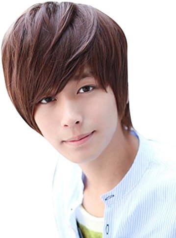 Amazon メンズ ウィッグ少し長めの ふわふわ イケメンくん 男性 ライトブラウン ウィッグ 通販