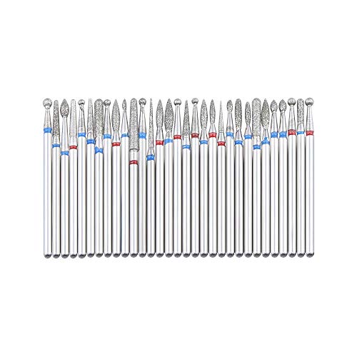 Aieil Broca profesional de diamante para uñas, juego de 30 brocas de diamante, juego de 30 piezas, vástago de 332 pulgadas, perfecto para hacer