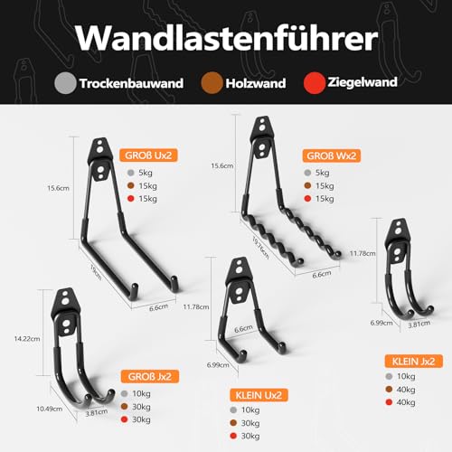 HSTMYFS Schwerlast Wandhaken (12er Set) – Haken für Garage, Werkstatt & Garten – Robuster Gerätehalter für Fahrräder, Leitern, Werkzeuge, Gartengeräte
