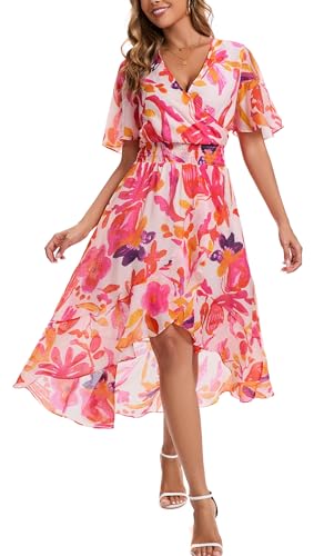 Image of Kormei Womens Short Sleeve Floral Maxi Dress High Low V-Neck Flowy Party Long Dresses