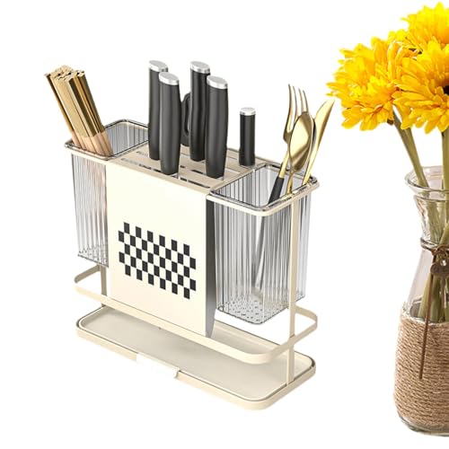Soporte para utensilios para escurridor de platos, cuchara y tenedor | Portacucharas de cocina de lujo ligero con orificios de drenaje | Soporte multifuncional para secado de utensilios con 3 comparti