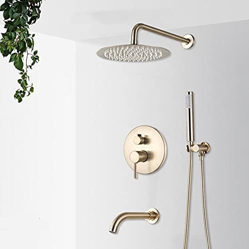 Système de douche or brossé encastré de luxe avec mitigeur rond et jet de pluie