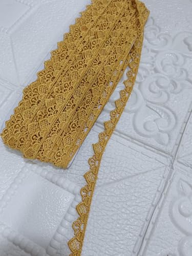 Image of Yellow Floral Embroidered Lace Border for Sewing Craft Decoration Dress Saree Blouse Dupatta Kurti Curtain and DIY Art Work (RM-LACE48-2)