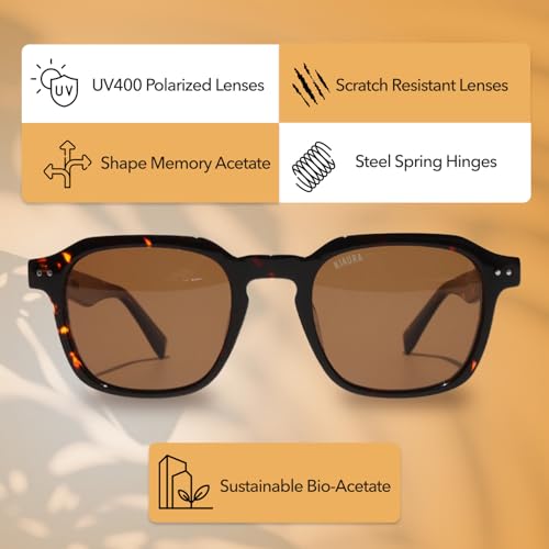 Image of KIAURA Lautner Premium UV400 Polarized Sunglasses, XL & Original Sizes, Shape Memory Acetate Frames, Scratch-Resistant Lenses