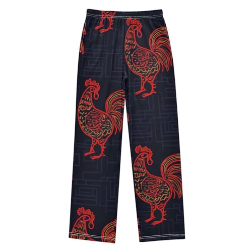 ZZXXB Chinese Rooster Boys Long Pants Soft Trousers Elastic Waist Kids Lounge Bottoms with Pockets S-XL