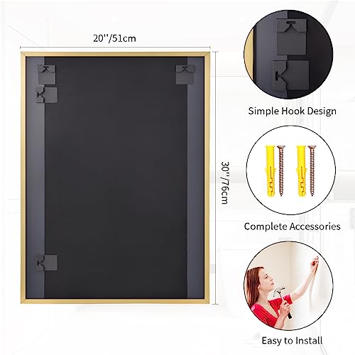 Koonmi Gold Rectangle Wall Mirror, 20x30 Inch Bathroom Mirror, Aluminum Frame Vanity Mirror for Entryway, Living Room, Bedroom Bathroom, Hangs Horizontally or Vertically