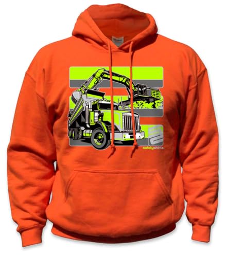 SafetyShirtz Dirtworks Hi-Vis Safety Stripe Hoodie, Neon Yellow/Gray/Orange - 3X-Large