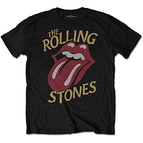 The Rolling Stones Vintage Typeface T-Shirt, Noir (Black Black), Medium Homme
