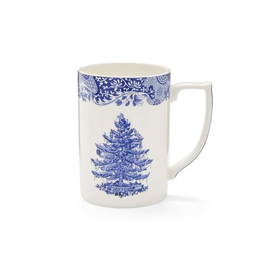 Spode Blue Italian Christmas Mug, 12oz - Elegant Holiday Drinkware with Iconic Christmas Tree Motif, Dishwasher & Microwave Safe Festive Mug for Hot Cocoa, Tea, Coffee Lovers - Ideal for Bar Cart