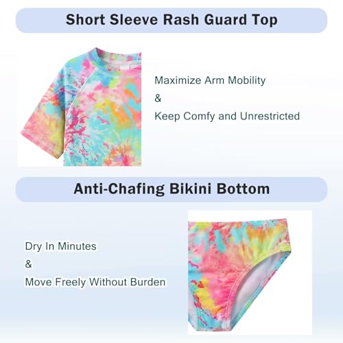 Image of Girls Two Piece Swimsuits Short Sleeve Rash Guard Swim Shirt Bikini Bottom Swim Set Bathing Swim Set Swimwear 3-16 Years