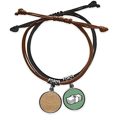 Pulsera de cuerda de lino caqui y cuero con acabados artesanales