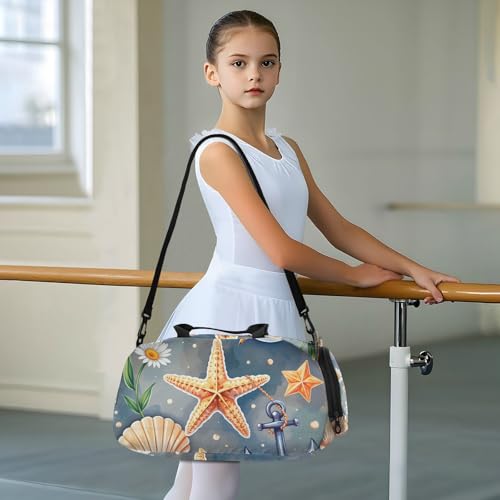 Duffle Bag for Boys or Girls with Shoes Compartment, Starfish Daisy Seaside Seagull Sports Travel Bag Overnight3