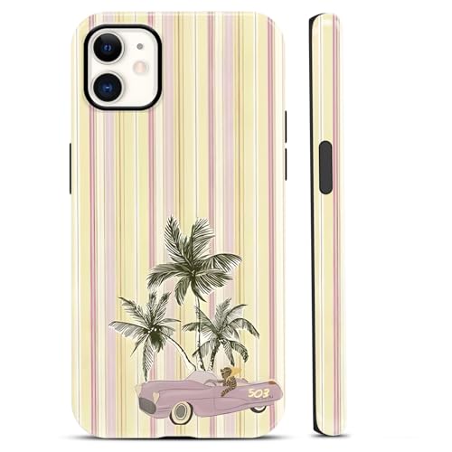 Coque iPhone 12 jaune rayures cocotiers - Protection antichoc en TPU souple pour iPhone 12 Pro
