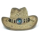 Western Toyo Straw Cowboy Hat, Shapeable w/ Stylish Beaded Concho Band