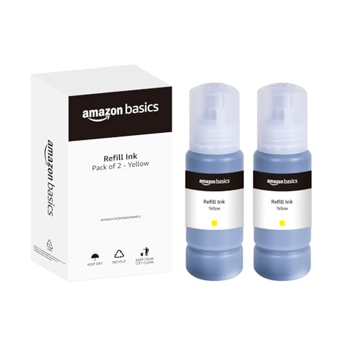 amazon basics 003 Refill Ink Bottle (Dual Pack) | Compatible with Epson L3110/L3150/L3250/L3252/L3115/L3116/L3101/L3210/L3215/L3216/L3151/L3152/L3156/L5190 | Leak-Proof (70ml, Yellow)