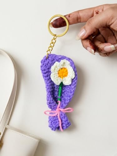 Image of Handmade Crochet Rose Flower Keychain for Women & Girls, Cute Red Flower Key Ring, Soft Yarn Knitted Charm, Romantic Gift, Bag Accessory, Car Key Holder, Aesthetic Handmade Gift