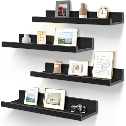 LaVie Home 23.6-Inch Black Floating Shelves for Wall Storage Set of 4 - Modern Minimalist Picture Ledge Shelf Wall Decor for Kitchen, Bedroom, Bathroom, and Living Room