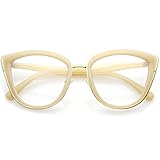 zeroUV - Oversize Rimmed Metal Frame Clear Lens Cat Eye Glasses 55mm (Creme Gold/Clear)