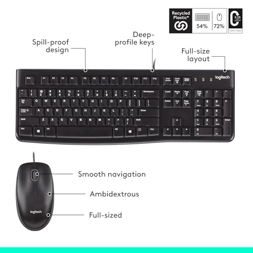 Logitech MK120 Wired Keyboard and Mouse Combo for Windows, Optical Wired Mouse, Full-Size Keyboard, USB Plug-and-Play, Compatible with PC, Laptop - Black - Thumbnail 7