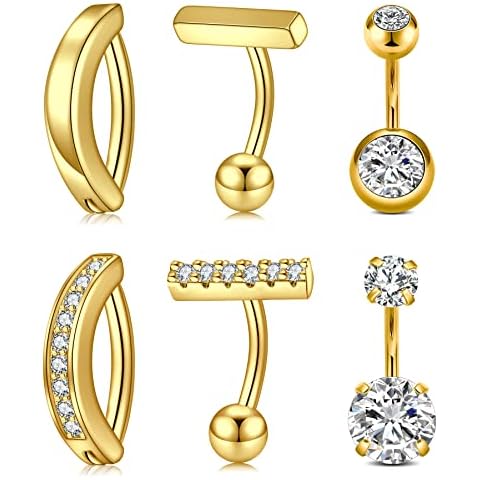 QWALIT Gold Belly Button Ring Short Bar 6mm Short Belly Rings Surgical Steel Belly Button Rings for Women Belly Rings Clicker Belly Button Rings Short Cover